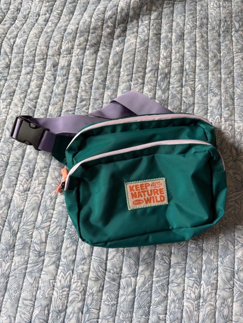 Keep Nature Wild Green Crossbody Bag with Lilac Strap